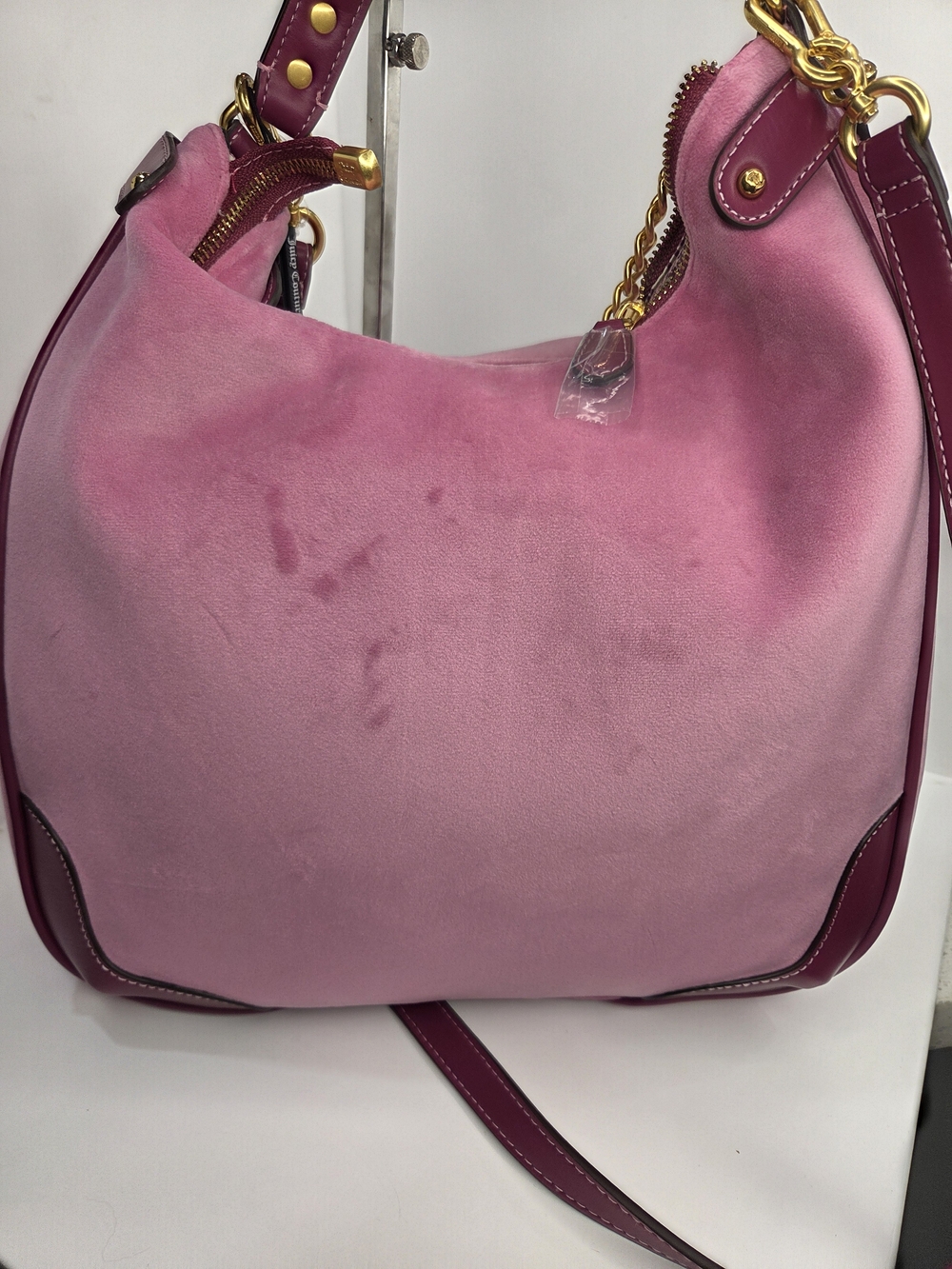 💕▪️Juicy Couture▪️uk Exclusive Twig Pink Suede Purple Trim Gold Chain Hobo Bag - Picture 8 of 13